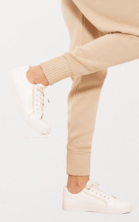 White Frayed Edge Lace Up Trainer, White