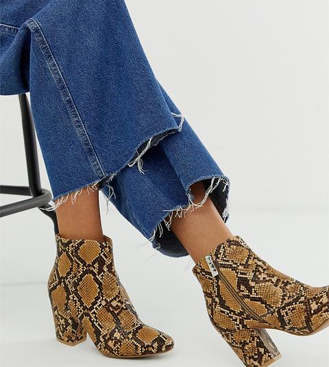 New Look Block Heel Boot In Snake Print - Brown