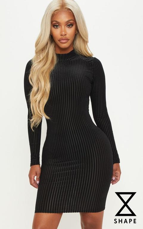 black high neck velvet bodycon dress