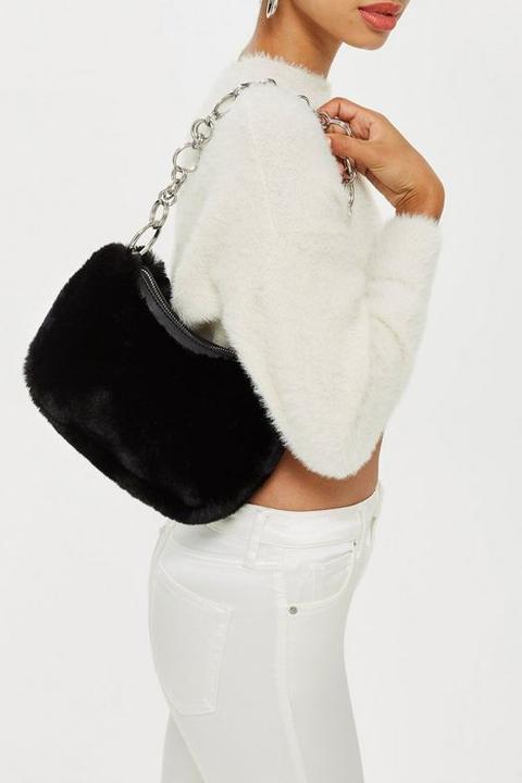 Womens Shani Faux Fur Shoulder Bag - Black, Black