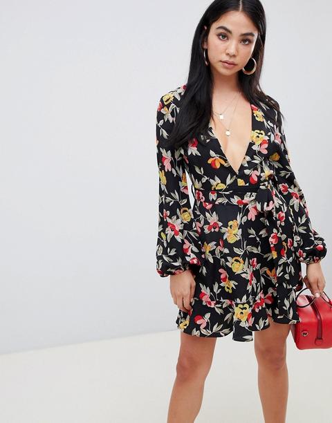 Missguided - Vestitino A Fiori Con Cintura - Nero