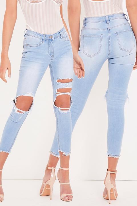 Eleanor Light Denim Extreme Ripped Studded Jeans