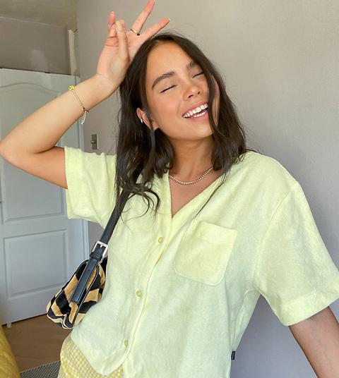 Collusion Baseball Shirt In Yellow Towelling Co Ord