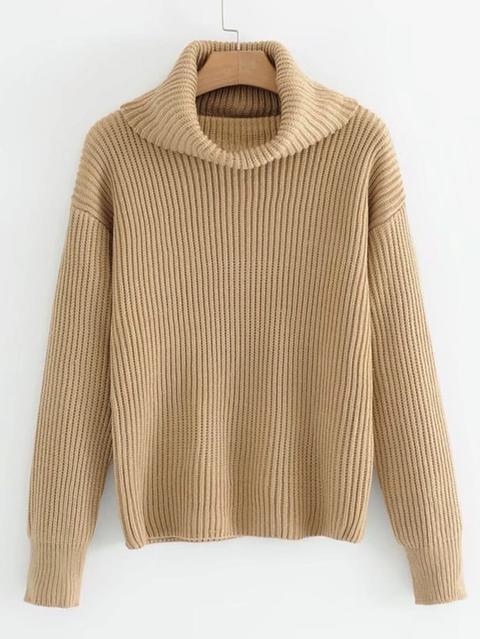 Turtleneck Ribbed Knit Sweater