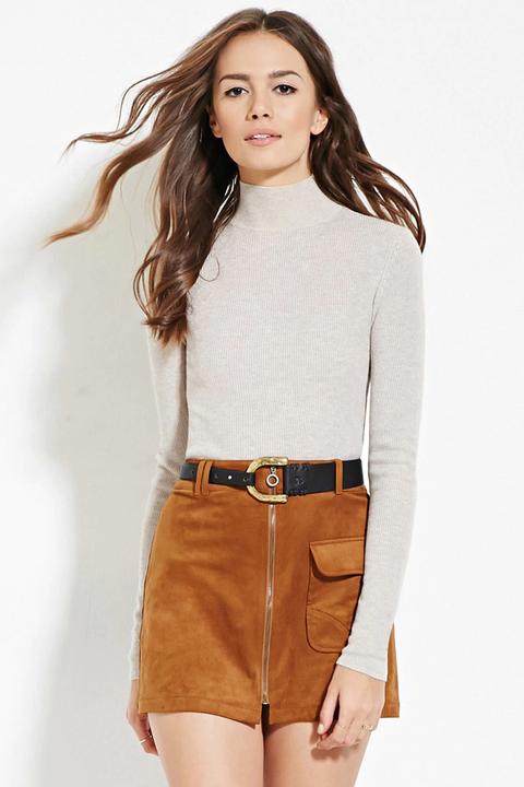 Contemporary Mock Neck Ribbed Sweater