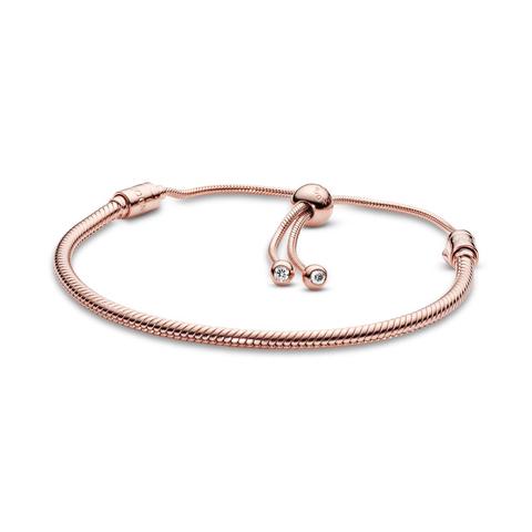 Pandora Moments Snake Chain Slider Bracelet - Silicone / 14k Rose Gold-plated Unique Metal Blend / Clear