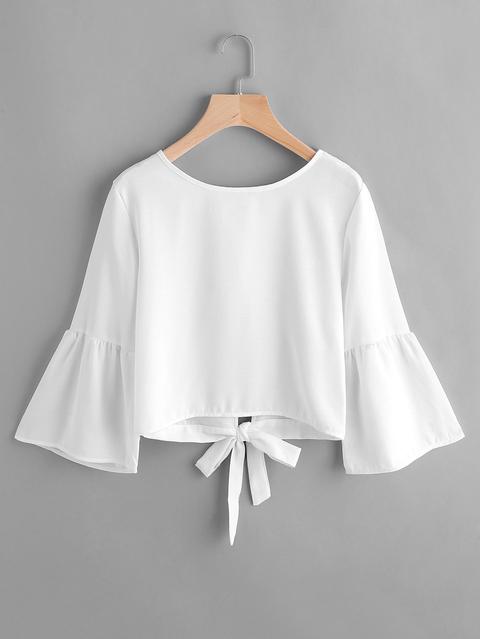 Blusa Con Lazo De Manga Flauta De Espalda Abierta