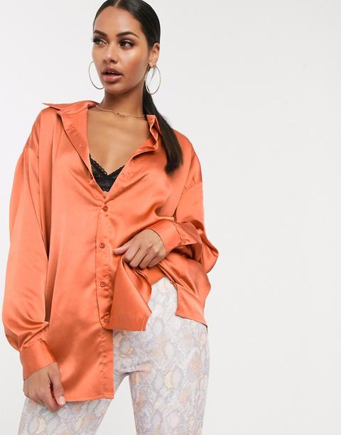 Camisa De Satén En Naranja Quemado De Missguided