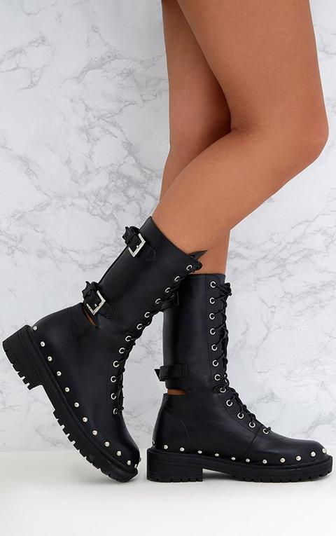 Black Chunky Hard Wear Lace Up Ankle 