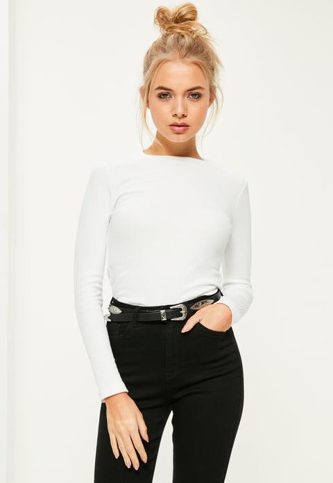 Crew Neck Ribbed Top White