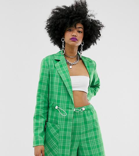 Collusion Soft Check Blazer With Bungee Cords-green