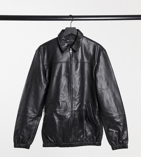 Chaqueta Harrington Negra De Cuero Auténtico De Asos Design Tall-negro