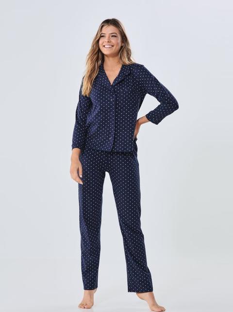 Pijama 2 Piezas Estampado De Topos Azul S