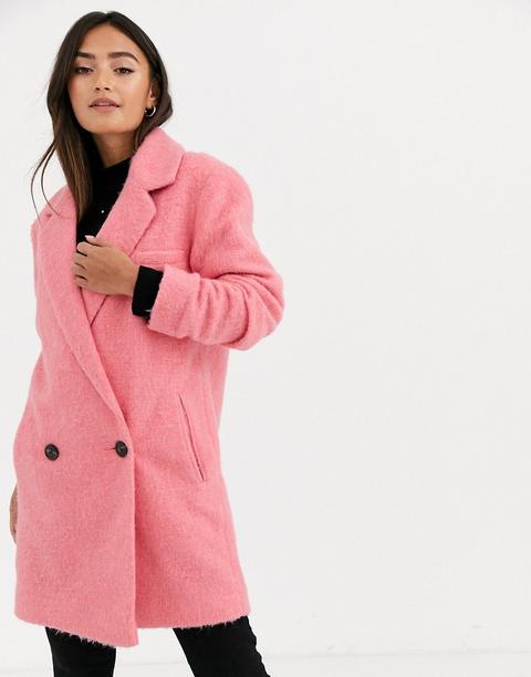 Asos Design Longline Brushed Oversized Coat In Pink