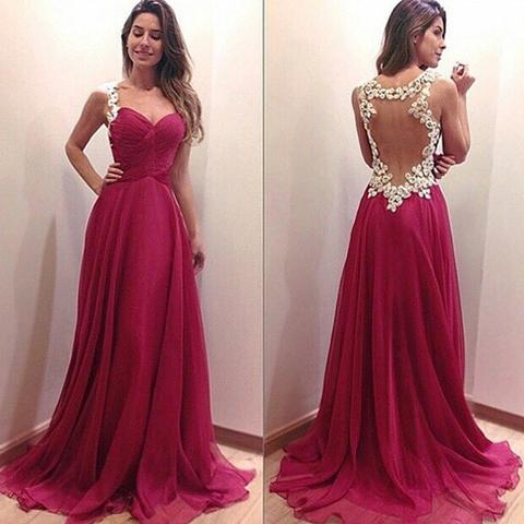 Rose Red Patchwork Lace Backless V-neck Sexy Maxi Dress