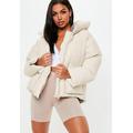 nude hooded puffer coat