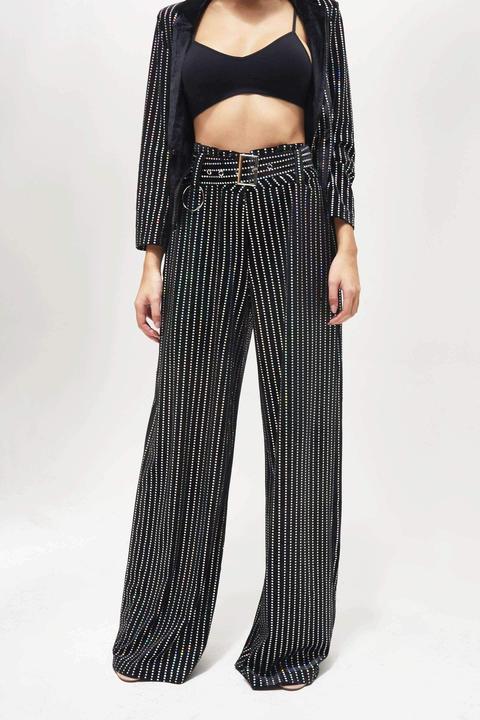 Sequin Stripe Velvet Wide Leg Trousers