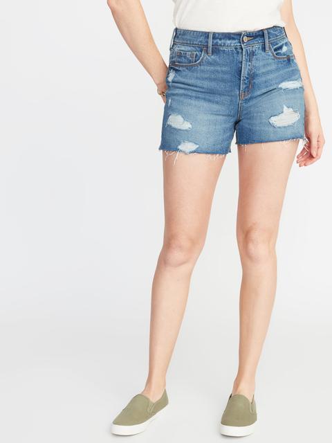 high waisted distressed jean shorts