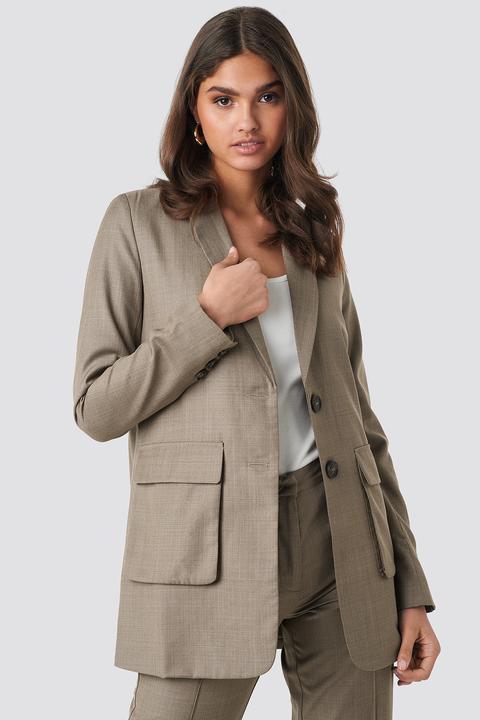 Na-kd Classic Front Pockets Long Blazer - Beige