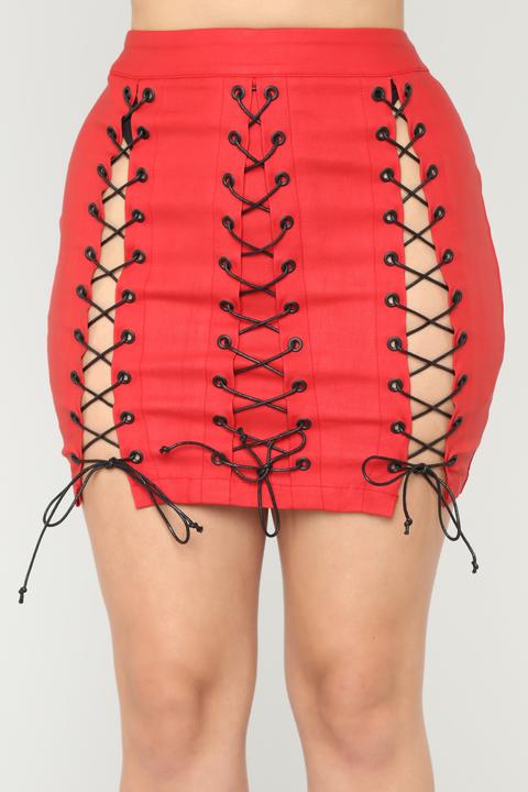 Aren Lace Up Mini Skirt - Red