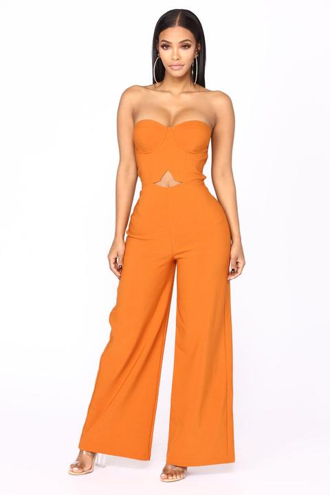 Calm And Collected Strapless Jumpsuit - Rust