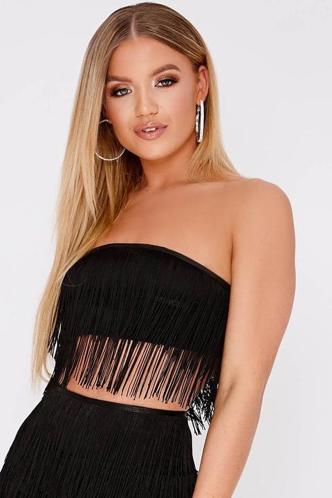 Black Tops - Leigh Black Tassel Layer Bandeau Top