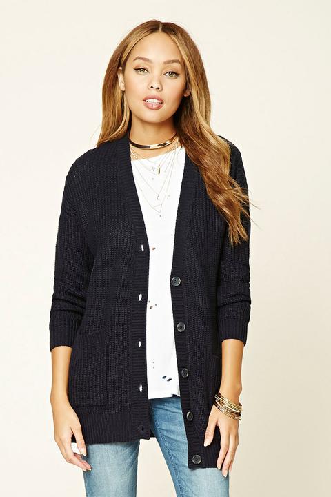 Button-front Ribbed Cardigan