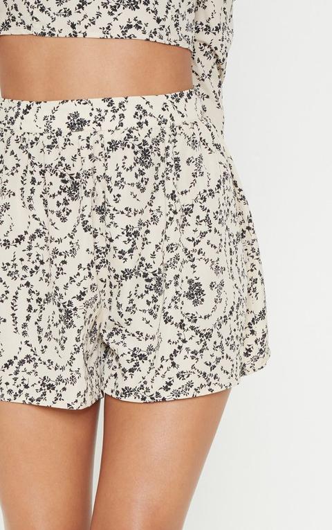 Cream Ditsy Floral Print High Waisted Shorts
