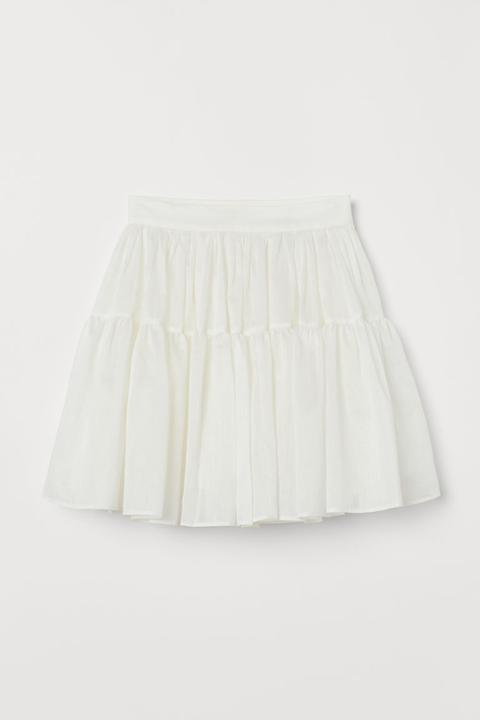 H & M - Gonna Svasata In Misto Lino - Bianco