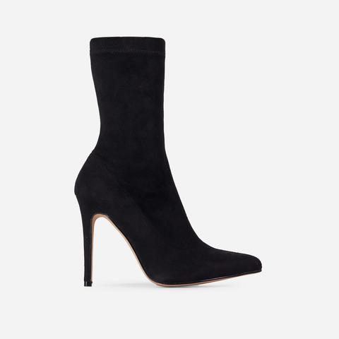 Fiona Pointed Toe Ankle Boot In Black Faux Suede, Black