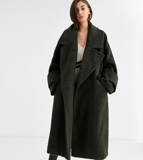 Asos Design Tall Hero Coat With Cuff Detail In Khaki-green