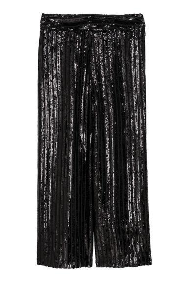 H & M - Pantaloni Ampi Con Paillettes - Nero