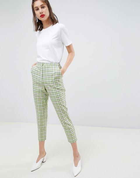 Pantalones De Sastre De Corte Slim Con Estampado De Cuadros Verdes Y Amarillos De Asos Design-multicolor