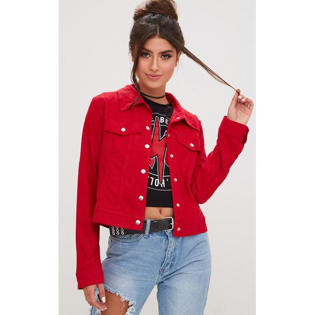pretty little thing red denim jacket