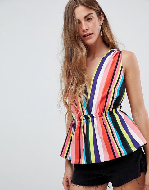 Top De Verano Con Escote Pronunciado A Rayas Multicolor De Asos Design