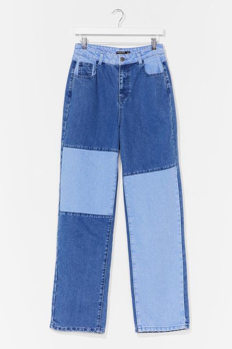 Womens Patch Wide Leg High Waisted Jeans