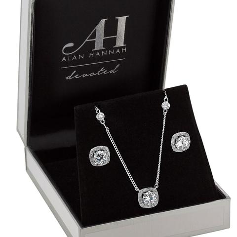 Alan Hannah Devoted - Designer Square Halo Jewellery Set In A Gift Box