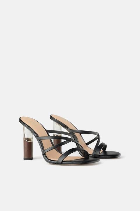 Sandales À Talons Arrondis En Matières Variées