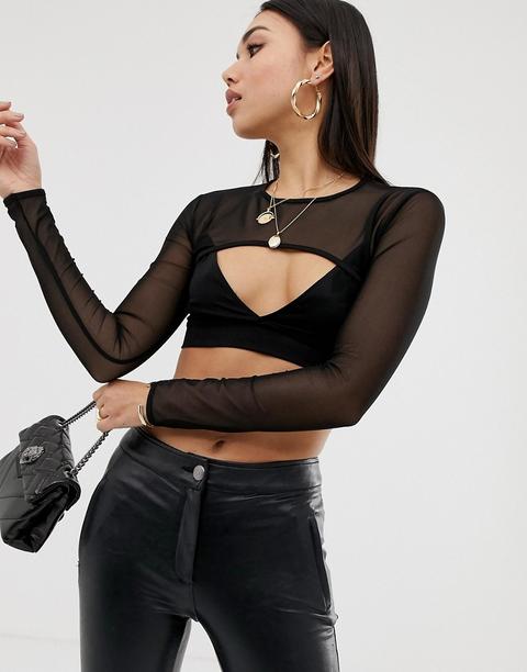 Asos Design Super Crop Mesh Top-black