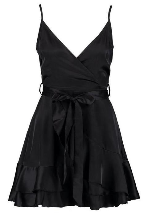 satin frill skirt wrap skater dress
