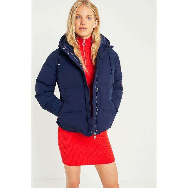 navy puffer jacket with hood