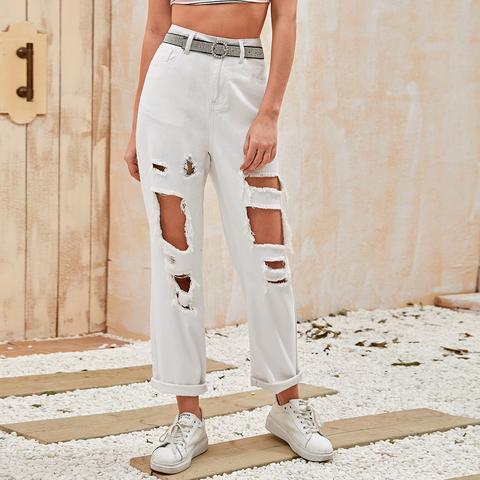 Cut-out Straight Leg Jeans Without Belt