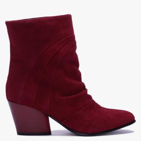 Casette Red Suede Pleated Ankle Boots