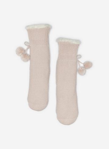 Womens Pink Chunky Pom Pom Slipper Socks, Pink