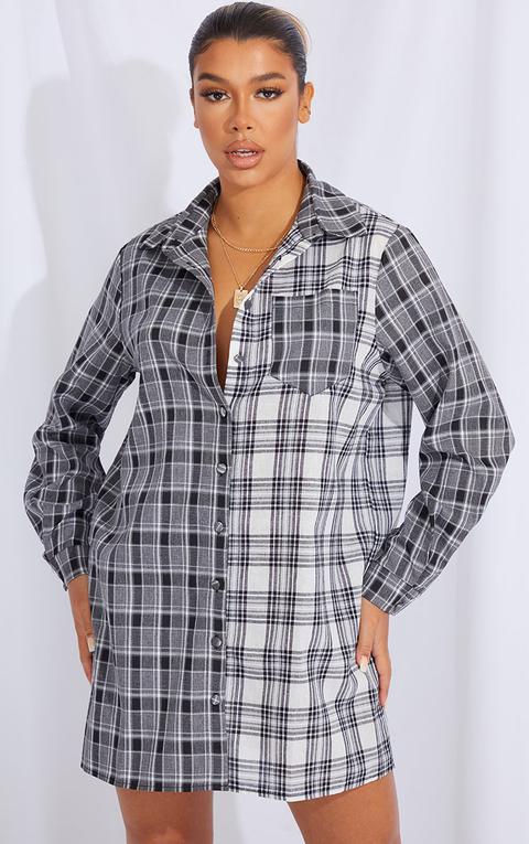 Monochrome Two Tone Checked Shirt Dress