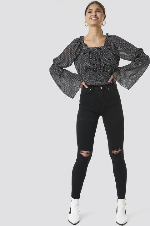 Na-kd Skinny High Waist Destroyed Jeans - Black