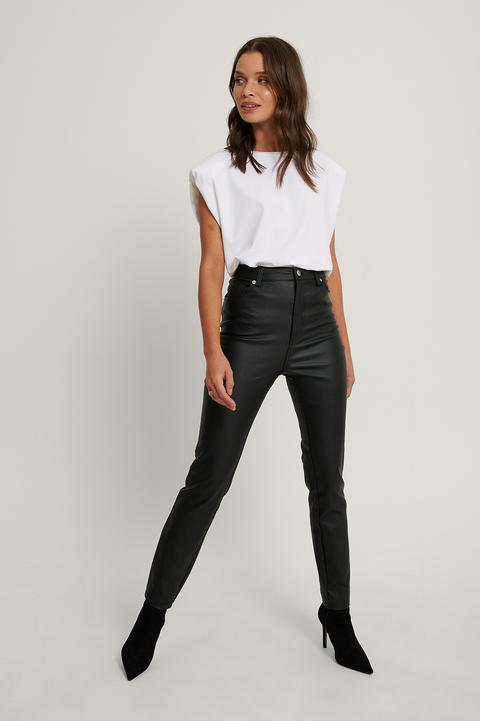 Na-kd Waxed High Waist Trousers - Black