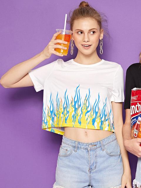 1plus1 Girls Fire Print Crop Tee