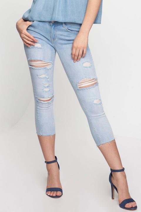 Jeans Capri Destroyed Blu Chiaro