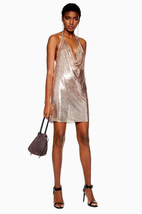 Womens Rose Gold Chainmail Shift Dress - Rose Gold, Rose Gold